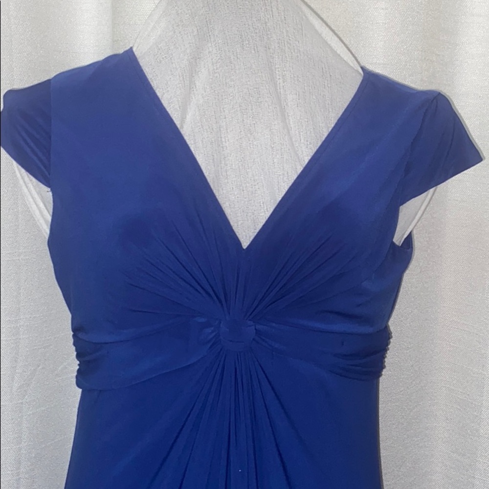 Long Royal Blue Cap Sleeve Dress w/Gathered Front